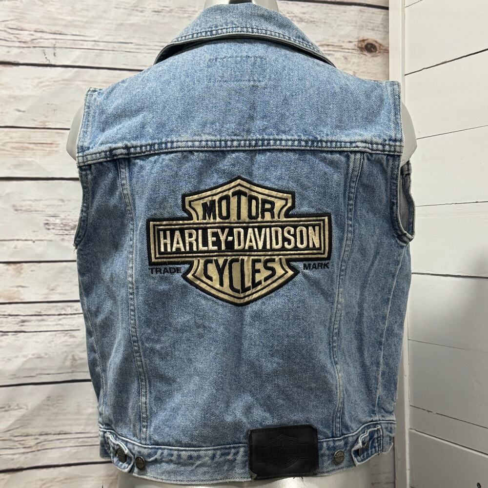 Harley Davidson Denim Jean Levi Motorcycle Vest Biker Blue Size XS Ladies Womans